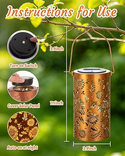 ANYTALK Birthday Gifts for Women Mom Grandma, Sunflower Solar Lanterns Outdoor Waterproof, Hanging Solar Lights for Yard, Patio, Porch, Garden Decor thumbnail 4