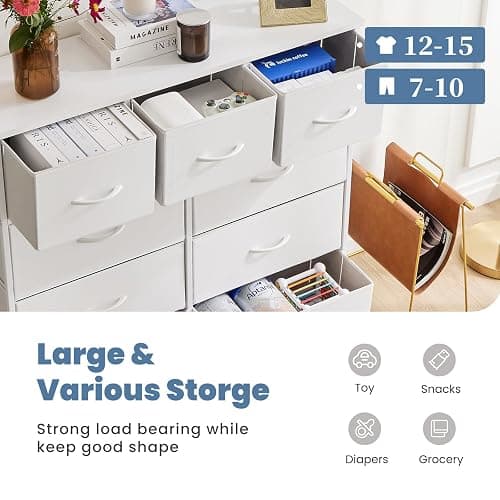 DUMOS Dresser for Bedroom, Storage Organizer with 9 Drawers, Chest of Drawers with Fabric Bins, Sturdy Metal Frame, Wood Tabletop for Guest Room, Closet, Entryway, Nursery thumbnail 4
