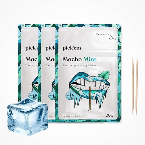 pick'em flavoured toothpicks Macho Mint [TRIPLE PACK] - 60x flavoured toothpicks - the lifestyle alternative to chewing gum (icy & minty flavour) - toothpicks with flavour - toothpicks wooden - Image 1