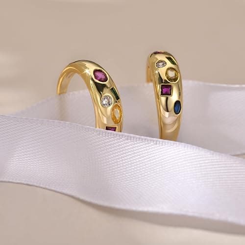 AllenCOCO Chunky Gold Plated Rings for Women - Trendy Cubic Zirconia 14k Gold Filled Stackable Rings thumbnail 4