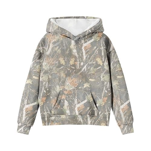 Camo Hoodie Kids Cute Hoodies Maple Leaf Print Oversized Drop Shoulder Fleece Hooded Sweatshirt Pullover With Pocket thumbnail 2