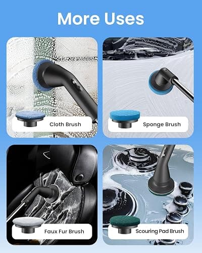 Leebein Electric Spin Scrubber, 2025 New Cordless Cleaning Brush Bathroom Scrubber, IPX7 Waterproof Shower Scrubber with 7 Brush Heads, Extendable Long Handle and 2 Speeds Scrubber for Bathtub Floor thumbnail 7