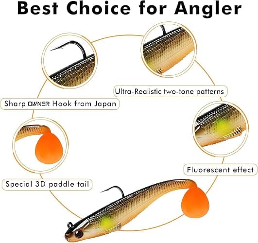 TRUSCEND Easy Catch Pre-Rigged Soft Lures, Unique Vibrating Swim Action and Trembly Sinking Move for More Bites, Amazing Soft Swimbait for Family Fishing, Fishing Lures for Bass Trout Crappie Walleye thumbnail 3
