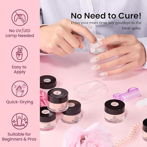 Beetles Pink Nude Dip Powder Nail Kit, 20 Colors Neutral Jelly Pink Sheer Glitter White Dip Nails Powder Starter Kit, Jelly Effect French Nail Art Starter Manicure Salon DIY Home Gift for Women thumbnail 6