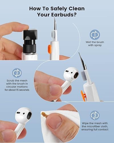20-in-1 for AirPod Cleaner Kit Pro 4 3 2 1 - Multifunction Cleaning Tool for Headphones Earbuds Phone Laptop Keyboard Screen - Metal Tip, Soft Brush, Flocking Sponge, 15ml Spray, Cloth, Putty thumbnail 2