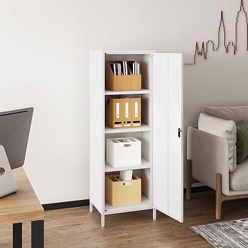Steehoom Metal Storage Cabinet, Steel File Locker with 3 Shelves 59.06-inch high for School, Living Room, Bedroom, Office (White, H59.06'') thumbnail 5