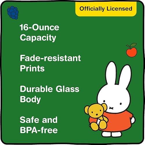 Dragon Glassware | Miffy 16 oz Drinking Glasses Set of 2 - Glass Cups with Lids and Straws - Iced Coffee Cups with Lids - Reusable Glass Tumbler with Straw and Lid - Strawberry thumbnail 3
