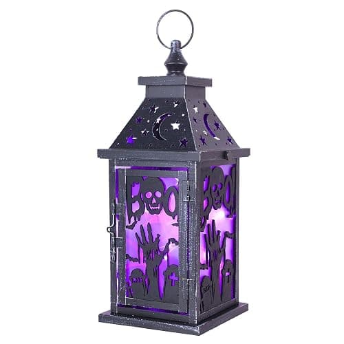 DECORKEY Halloween Decorations Indoor, 14.9" Decorative Graves&Skeleton Hands Lantern with 82" LED Lights(8 Modes; No Battery), Hanging Spooky Halloween Lanterns, Outdoor Home Room Door Party Decor - Image 1