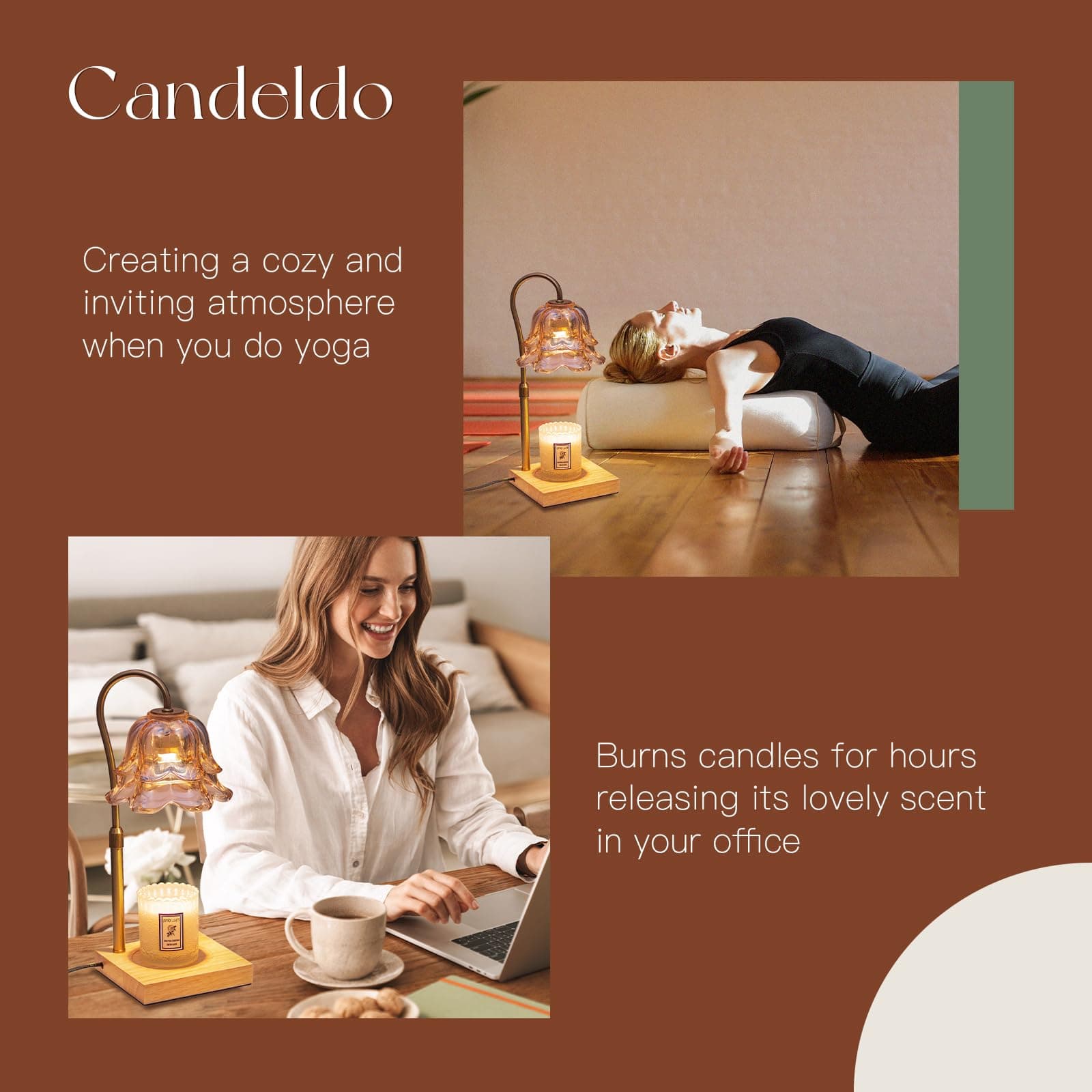 Candeldo Candle Warmer Lamp with Timer, Gold Flower Glass Shade thumbnail 6