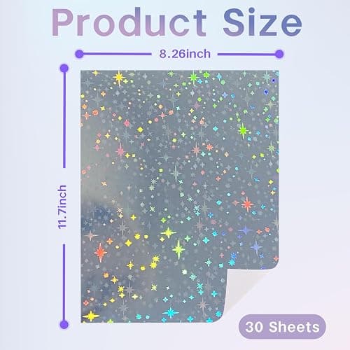 Starziwen 30 Sheets Holographic Sticker Paper for Inkjet&Laser Printer, Printable Vinyl Sticker Paper Waterproof Self-Adhesive, A4 Size (Laser Star) thumbnail 3