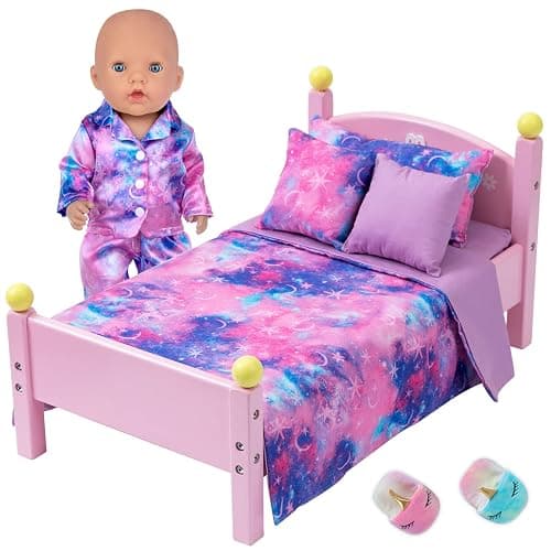 K.T. Fancy 8 PCS 18 Inch Girl Doll Clothes and Accessories Sleeping Sheet,Pajamas,Eye Mask,Unicorn Slippers,Pillow(Doll and Bed are Not Included) thumbnail 4