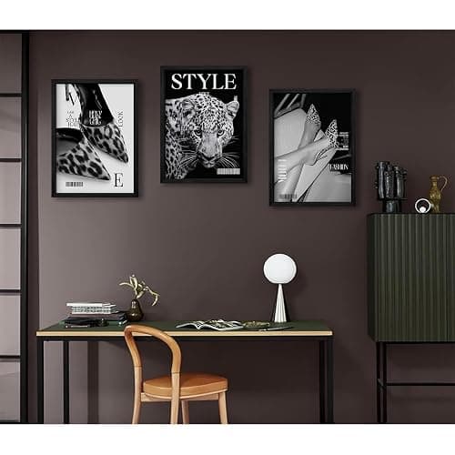 Black Leopard Wall Art Y2k Cheetah Canvas Wall Decor Fashion Trendy Posters Vintage Aesthetic Pictures Luxury Heels Painting Stockholm Prints for Bedroom Living Room 16x24 Inch Framed Set of 3 thumbnail 7