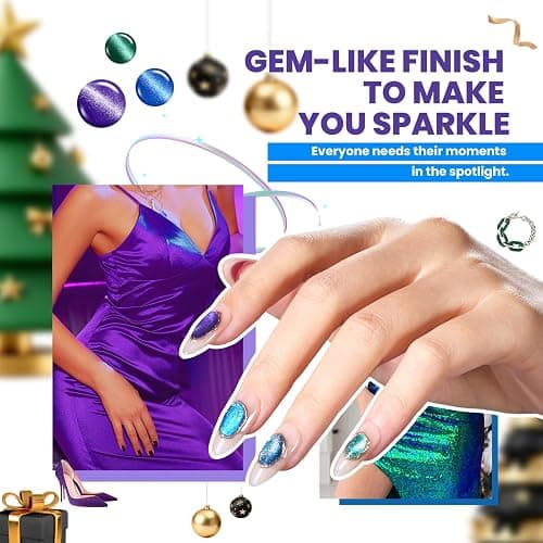 Beetles Cat Eye Gel Nail Polish Set - 20 Colors Christmas Glitter Red Green Blue Brown Black Cat Eye Magnetic Base Matte Glossy Top Coat Galaxy Gemlight Soak Off UV Manicure Salon Gift for Women thumbnail 4