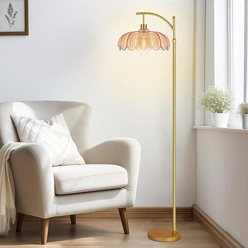 ILLMTW Gold Floor Lamp for Living Room,Bedroom,Mid Century Modern Standing Lamp with Remote,Dimmable Brass Tall Lamp Amber Glass Lamp Vintage Retro Arc Floor Lamps Flower Floor Light Boho Bohemian - 8-Floor Lamp thumbnail 9