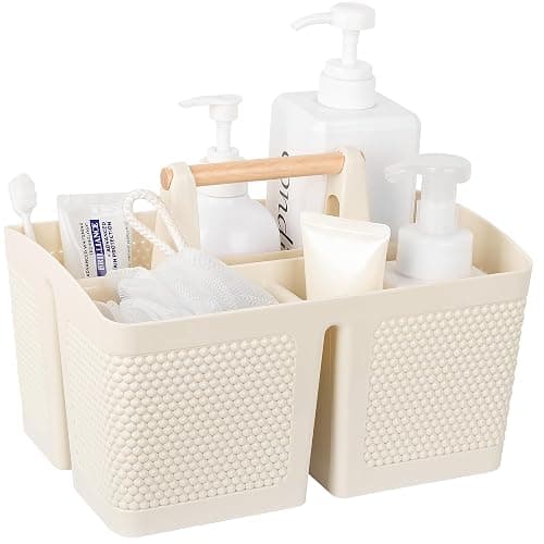 rejomiik Portable Shower Caddy Basket Plastic Cleaning Caddy Organizer Storage Tote with Handle for Bathroom, College, Dorm Room Essentials, Cream - Image 1