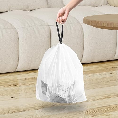 120 Counts 1.6 Gallon Mini Drawstring Trash Bags, Small Garbage Bags by KSSKSS, Code a fit 4.5-8 Liter, 1.2-2 Gal, White Trash Bin Liners for Home Office Kitchen Bathroom Bedroom - 2 Gallon Trash Bags (Pack of 120) thumbnail 6