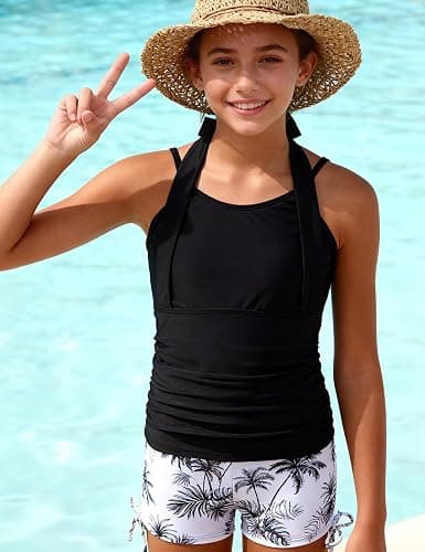Cuddomper Girls Tankini Swimsuit 2 Piece Halterneck Bathing Suit for Teens Size 7-16 thumbnail 4