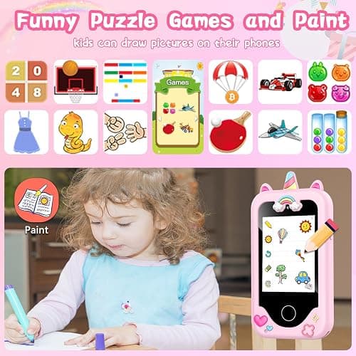 WEOLULI Kids Smart Phone with Dual Camera, Game & Music Player, Toddler Learning Play Toy Cell Phone, Gifts for Girls, Christmas, Birthday, Age 3-10, Light Pink thumbnail 3