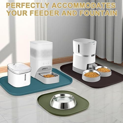 SMILOOL Silicone Pet Food Mat with Raised Edge for Food and Water Bowl, Dog Feeding Mats, Cat Food Trays for Floor Waterproof, Rubber Tray for Dogs and Cats, 19 x 12 x 0.7 White Sand thumbnail 7