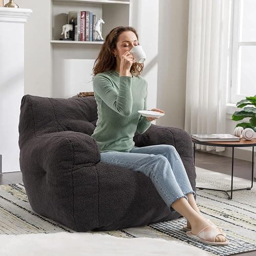 Recaceik Bean Bag Chairs, Tufted Soft Stuffed Bean Bag Chair with Filler, Fluffy Lazy Sofa, Imperial Lounger Giant Bean Bag Chair for Bedroom, Living Room, Dark Black thumbnail 4