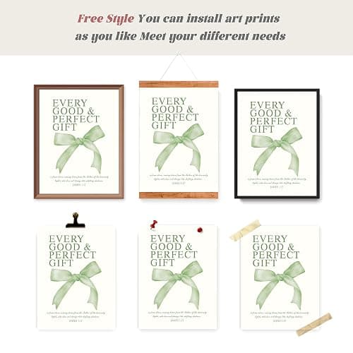 LARTSFRO Coquette Sage Green Bow Wall Art Decor Posters, Sage Green Bow Room Bedroom Bathroom Wall Art Decor Aesthetic for Teen Girls Gifts, Inspirational Bible Verses Bow Wall Decor, 12x16 Inch Set of 4 Bow Pictures Unframed thumbnail 4