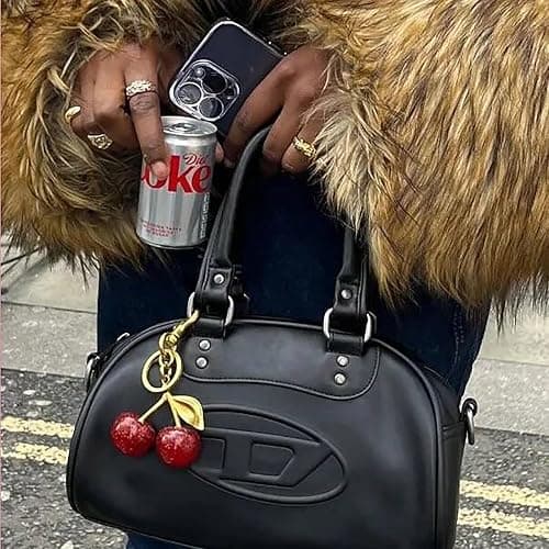 FURQNG Cherry Bag Charm Cute Resin Cherry Keychain Purse Charm for Handbags | Glossy Resin Cherry Charm with Gold Hardware, Cute Bag Accessories for Purses, Backpacks, Handbags and Everyday Decoration thumbnail 3