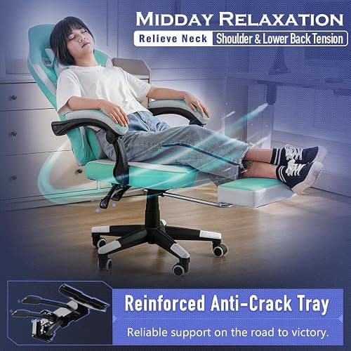 JKOOK Gaming Chair with Footrest, Multifunctional Desk Chair with Linkage Armrest, PU Leather, Video Game Computer Chairs with Lumbar Support, Study,Game,Office,JK08 (Mint Green) thumbnail 7