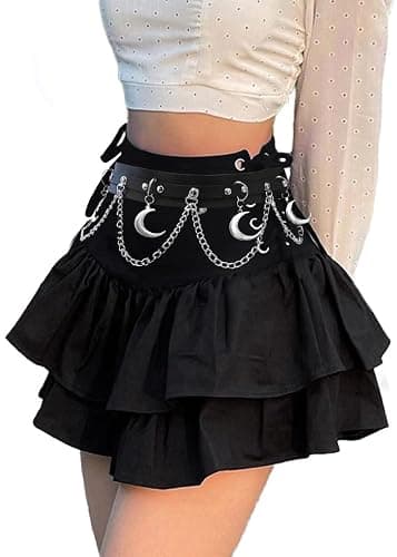 DINGJIUYAN Goth Aesthetic Black Pleated Skirt Vintage Ruffle Mini Skirts Streetwear High Waist Eyelet Bandage Summer Outfits - Image 1