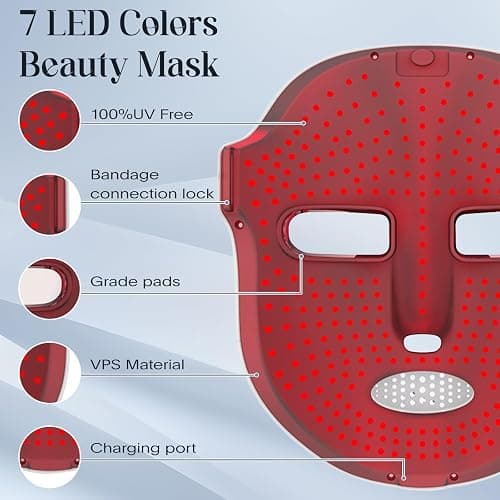 SDKWDH Red Light Photon Facial Mask, Wireless Rechargeable & Ergonomic Design with NIR, Portable for Home & Travel, Gold thumbnail 5