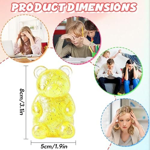 Bear Sugar Squishy Ball, Slow Rising High Density Stress Balls, Soft Sensory Toys Anxiety Relief Focus Toy for Kids Adults, Squeeze Balls Party for Favors Birthday Gifts (A-Yellow) thumbnail 3