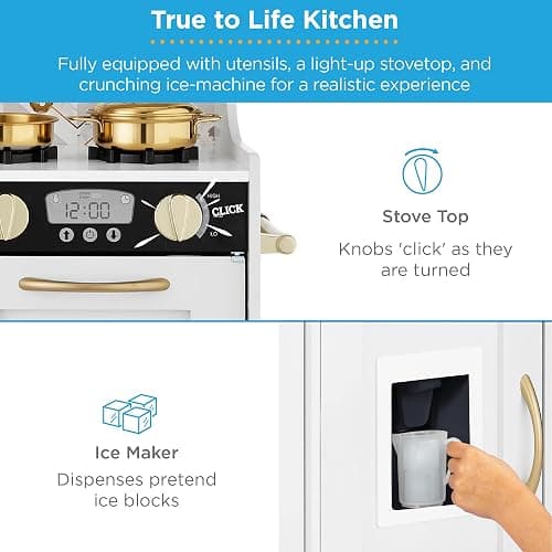 Best Choice Products Pretend Play Kitchen Wooden Toy Set for Kids w/Realistic Design, Telephone, Utensils, Oven, Microwave, Sink - White Bevel thumbnail 6
