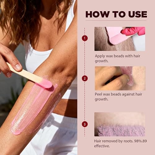 Hard Wax Hair Removal Beads - Painless Waxing for Sensitive Skin, Full Body Wax Beans with 20 Sticks for Women Men Bikini Brazilian, Armpit, Home Use (Rose, 1.1lb/17.6oz) thumbnail 3
