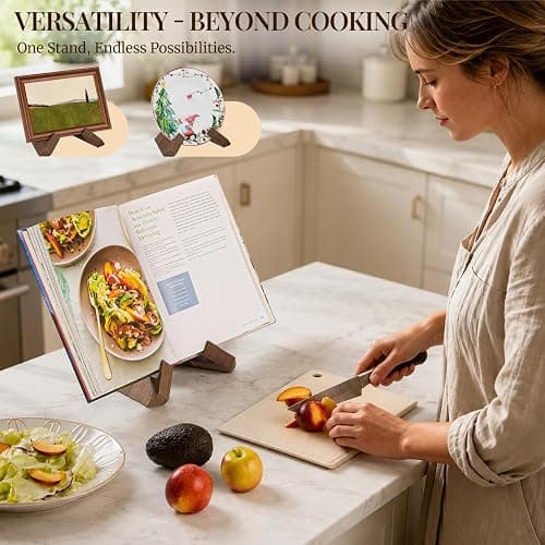 PUERSI Cookbook Stand for Kitchen, Recipe Book Holder for Kitchen Counter, Wooden Cookbook Holder, Rustic Cook Book Holder Stand - Rustic Brown - 1 Set thumbnail 2