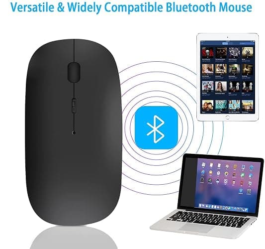 QYFP Souris Bluetooth rechargeable sans fil compatible avec MacBook Pro/Air/Android/iOS tablette/ordinateur portable/PC/Mac/ordinateur, noir thumbnail 5