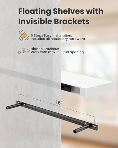 AMADA HOMEFURNISHING Floating Shelves Large, 24 x 7 Inch Wall Shelves for Bathroom, Bedroom, Kitchen, Shelves for Wall Decor Set of 2, White - AMFS06 thumbnail 9