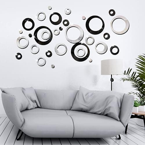 Outus 72 Pieces Wall Stickers Decor Acrylic Circle Mirror Removable Black and Sliver Wall Decor Round Dots DIY Red Living Room Decals Modern Art Murals for Home Bathroom Bedroom Decoration thumbnail 5