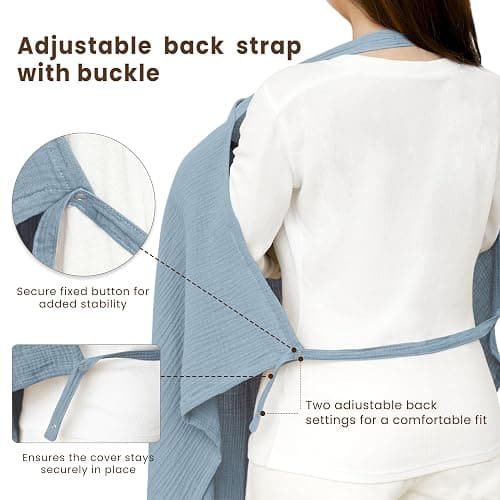 Konssy Muslin Nursing Cover for Baby Breastfeeding, Breathable 100% Cotton Breastfeeding Cover with Rigid Hoop for Mother Nursing Apron, Multi-use Carseat Canopy (Blue) thumbnail 5
