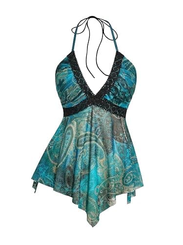 BEAUDRM Women's Leopard Halter Top Y2k Vintage Cheetah Flowy Tie Backless Asymmetrical Tops Party Club Going Out Outfits - Image 1