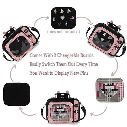 fancybag Women TV Shape Ita Bag Pink Television Shoulder Bag Design Ita Backpack Unique female Clear Window Anime Pins Display Crossbody Bag thumbnail 4