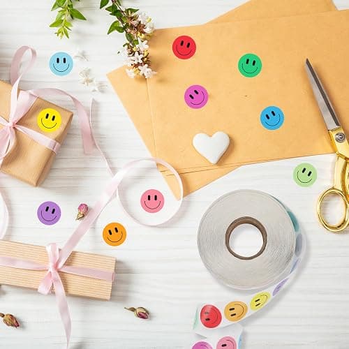 Wercokt 2000PCS Happy Face Stickers, 1 Inch, 10 Colors, Stickers for Kids Reward, Water Bottle Smiling Stickers, for Student Planner and School Classroom Teacher Charts Calendar Gift Wrapping thumbnail 2