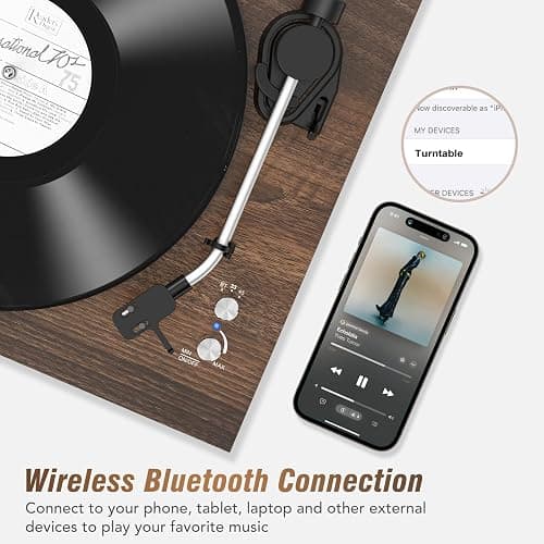 Vinyl Record Player with 24W HiFi Stereo Speakers Vintage Bluetooth Turnable for Vinyl Records with Belt Drive 2-Speed, Magnetic Cartridge RCA Output BT5.3 thumbnail 5