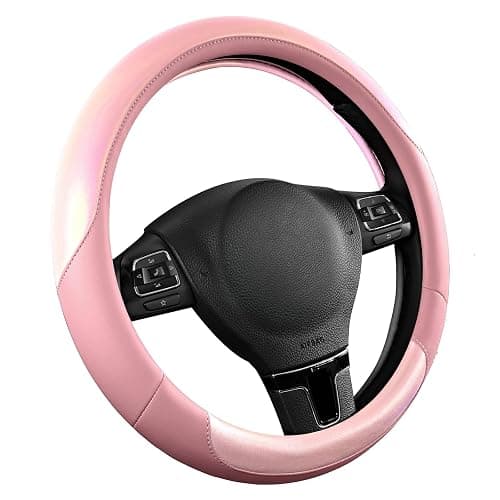 Road Comforts Steering Wheel Cover – Breathable Leather Steering Wheel Cover, Anti-Slip Grip, Universal Fit 14.5” to 15”, Heat & Cold Resistant for Cars, SUVs, and Trucks – Shining Pink & Pink thumbnail 2