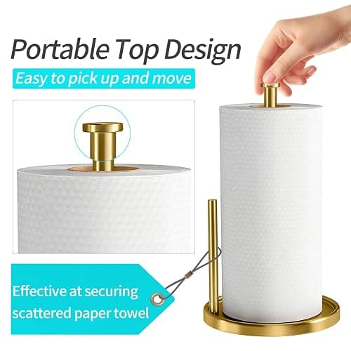 Paper Towel Holder Countertop, Standing Paper Roll Holder with Anti Slip Weighted Base, Stainless Steel Freestanding Paper Towel Holder for Kitchen, Gold thumbnail 4