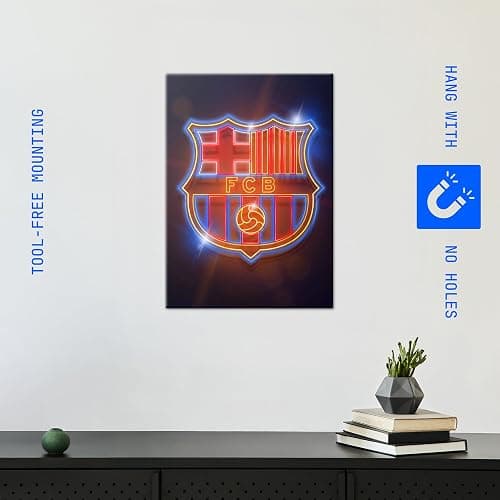 Displate Offiziell FC Barcelona MetallPoster Magnetische Befestigung Inklusive Lizenziert Bilder Hochwertiges Poster FC Barcelona - Crest - Crest neon Poster 45 cm x 32 cm thumbnail 4