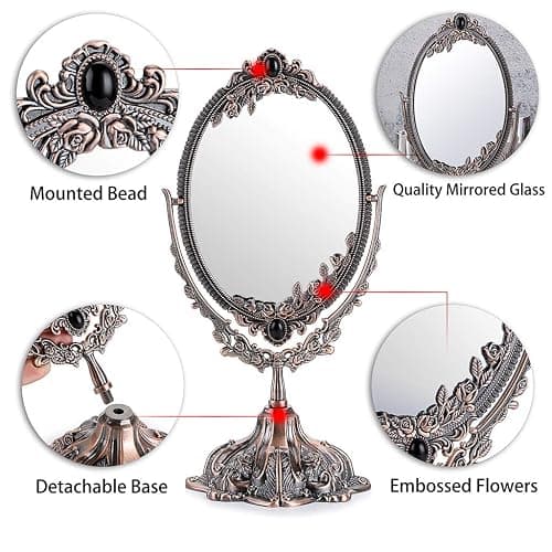SUMTree Vintage Oval Double Sided Rotatable Dressing Mirror - Desktop Vanity Decorative Standing Tabletop (Small) (Red Bronze) thumbnail 4