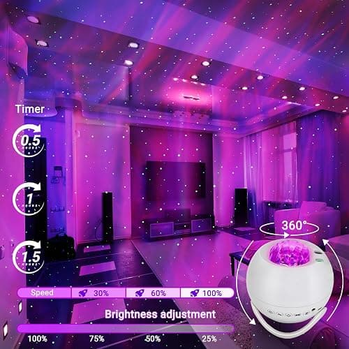 HERHOTER Star Projector,Northern Lights Projector,with Bluetooth Speaker, White Noise, Remote Control,Night Light,for Game Room, Adults, Family Gatherings,Galaxy Projector Bedroom thumbnail 5