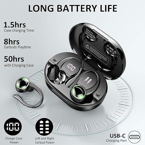 Wireless Earbuds, Bluetooth 5.4 Headphones Sports, 50H Playback Over-Ear buds with ENC Noise Cancelling Mic, Deep Bass Fitness Earphones Gym Running, IP7 Waterproof Headset with Earhook Workout thumbnail 3