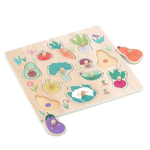 Vilac - Encastrement en Bois Les Légumes du Jardin - 2 Ans+, Multicouleur | Formes à associer et manipuler | développe la motricité fine et la reconnaissance | pièces illustrées | idée cadeau ludique thumbnail 5