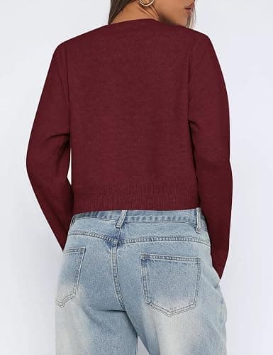 Kistore Cropped Cardigan Sweaters for Women Lightweight Knit Clothes 2026 | Fashion Clothing,Button Up Cardigan,Short Cardigans for Women,Long Sleeve Cardigan,Y2k Outfits for Women,Crew Neck Cardigan thumbnail 5