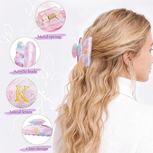 Fycert Gifts for Women Teen Girls,Medium Initial Hair Clips - Lavender,M | Personalized Strong Hold Claw Clips – Great for Updo,Half Up Hairstyle – Daily Hair Accessories,Birthday Bridesmaid Gift thumbnail 5